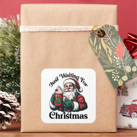 Kerstman wacht op Kerstmis wit Vierkante Sticker (Feestdagen)