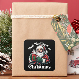 Kerstman wachtend op Kerstmis Warme Chocolademelk Vierkante Sticker