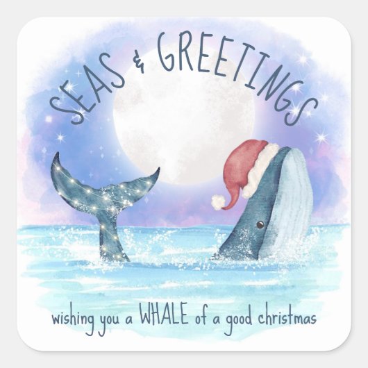 Kerstman Walvis Zeeën & Groeten Nautisch Kerstfees Vierkante Sticker (Voorkant)