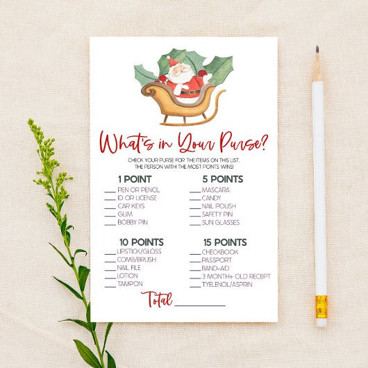 Kerstman Wat is er in Purse Baby shower spel Briefpapier