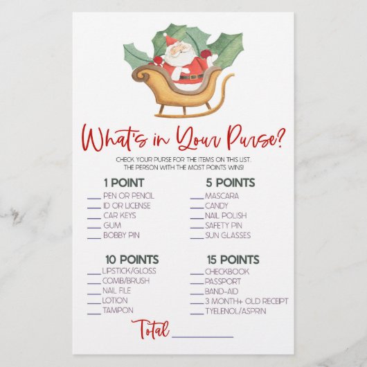 Kerstman Wat is er in Purse Baby shower spel Briefpapier (Voorkant)