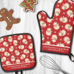 Kerstman waterverf kerst aangepast ovenwant & pannenlap set