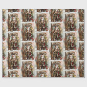 Kerstman Waterverf met puppy Cadeaupapier (Vlak)