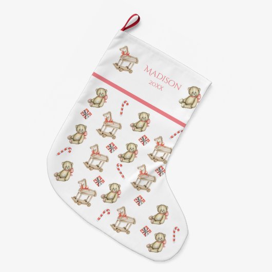 Kerstman Waterverf naam roze jaar Grote Kerstsok (Voorkant (Hangend))