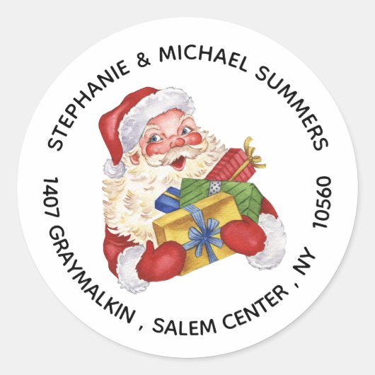 Kerstman waterverf ronde retouradres sticker (Voorkant)