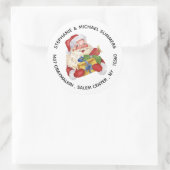 Kerstman waterverf ronde retouradres sticker (Tas)