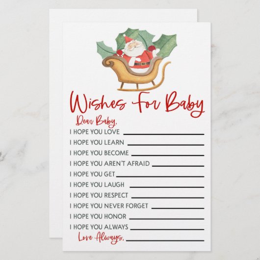 Kerstman wensen voor Baby shower activiteit Briefpapier (Voorkant / Achterkant)