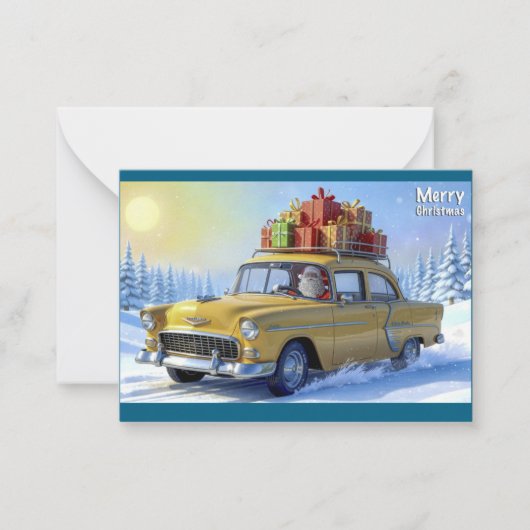 Kerstman Wenskaart Oldtimer Notitiekaartje (Voorkant)