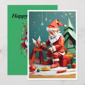 Kerstman werken in zijn winkel Origami stijl Feestdagenkaart (Voorkant / Achterkant)