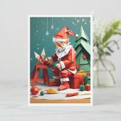 Kerstman werken in zijn winkel Origami stijl Feestdagenkaart (Staand voorkant)