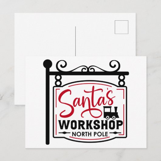 Kerstman Werkplaats Bord Kerst Kaart (Voorkant / Achterkant)