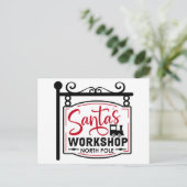 Kerstman Werkplaats Bord Vakantie Ansichtkaart Feestdagenkaart (Staand voorkant)