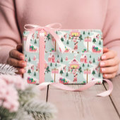 Kerstman Werkplaats Noordpool Roze Dorp Cadeaupapier