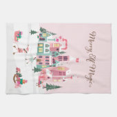 Kerstman Werkplaats Noordpool Roze Dorp Theedoek (Horizontaal)