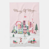 Kerstman Werkplaats Noordpool Roze Dorp Theedoek (Verticaal)
