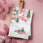 Kerstman Werkplaats Noordpool Roze Dorp Theedoek