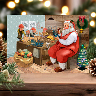 Kerstman werkplaats vakantie ansichtkaart uit het feestdagenkaart