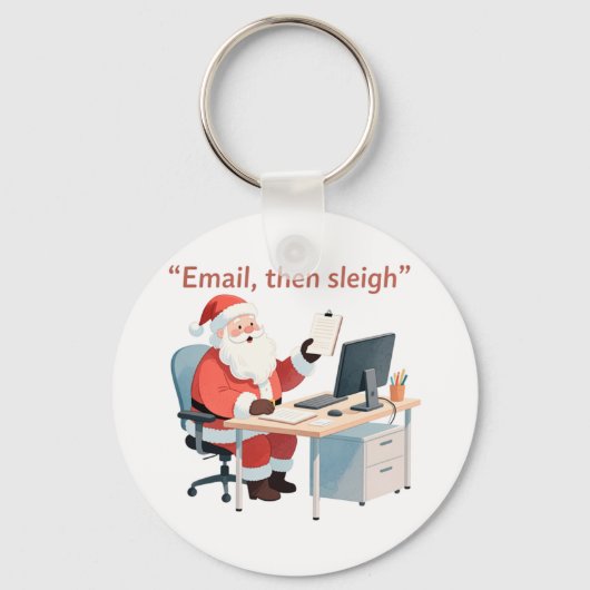 Kerstman werkt aan een bureau terwijl hij kerstmai sleutelhanger (Voorkant)