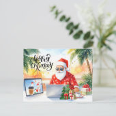 Kerstman werkt op de winkel tijdens de kerstvakant feestdagenkaart (Staand voorkant)