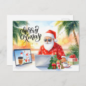 Kerstman werkt op de winkel tijdens de kerstvakant feestdagenkaart (Voorkant / Achterkant)