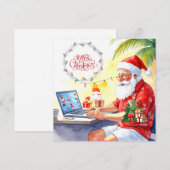 Kerstman werkt op de winkelvloer tijdens de kerstv feestdagenkaart (Voorkant / Achterkant)