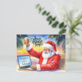 Kerstman werkt op de winkelvloer tijdens de kerstv feestdagenkaart (Staand voorkant)