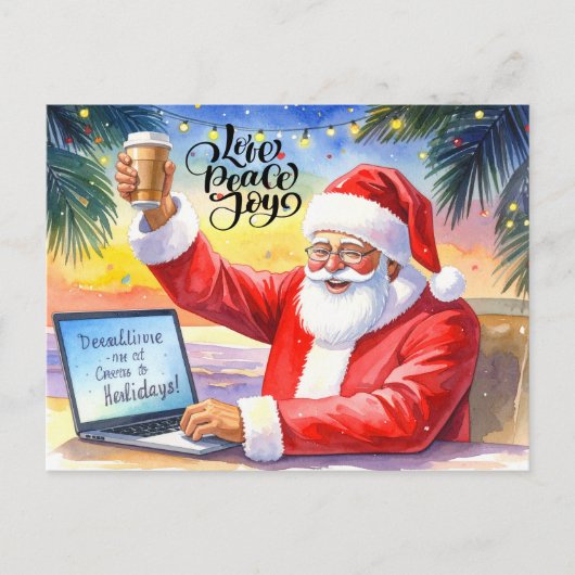 Kerstman werkt op de winkelvloer tijdens de kerstv feestdagenkaart (Voorkant)