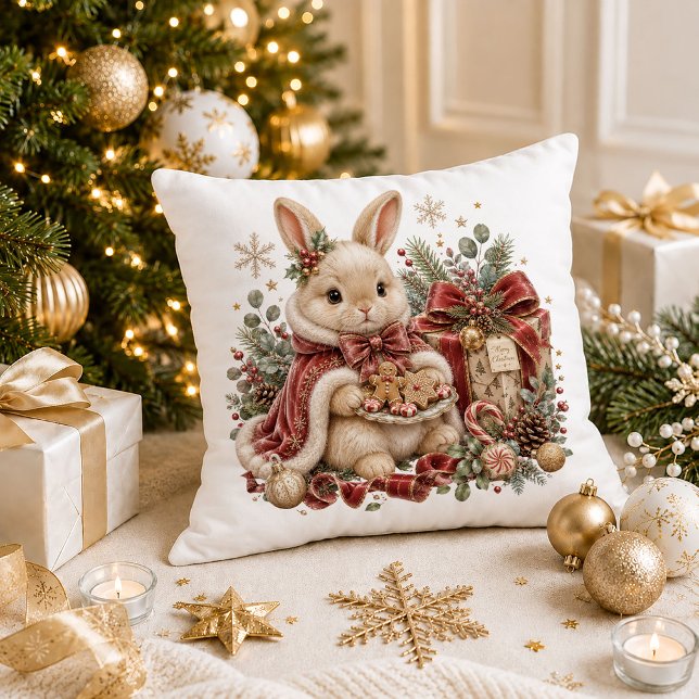 Kerstman-werpkussen Kussen (Christmas bunny throw pillow)