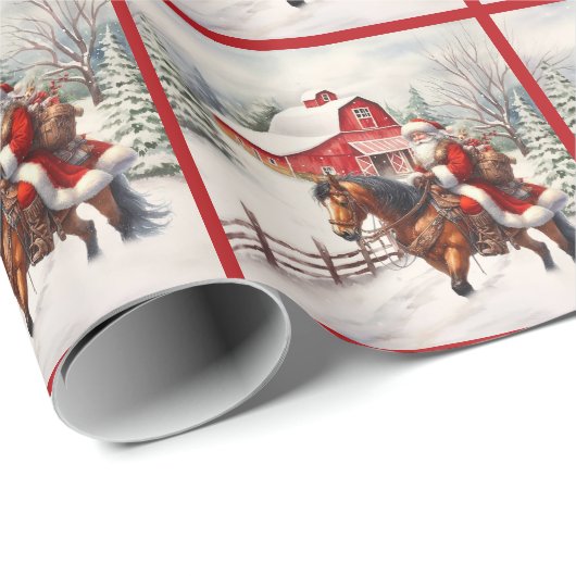 Kerstman Western te paard Cadeaupapier (Rol Hoek)