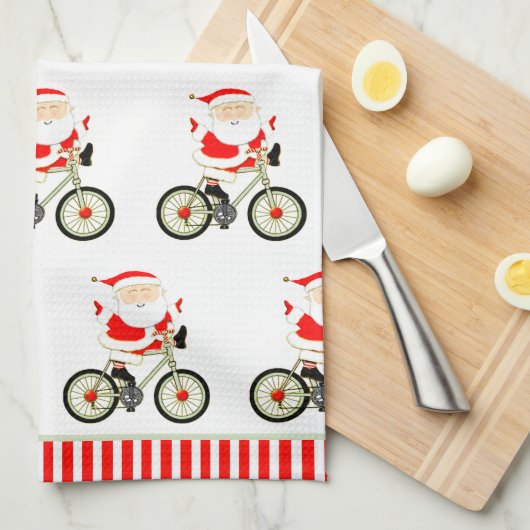 Kerstman Wielrenner Kerstmis Theedoek (Quarter Fold)