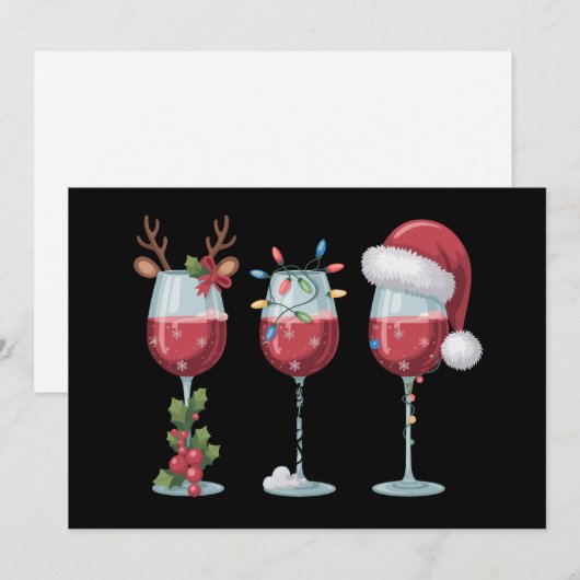 Kerstman Wijn Glas Holiday Seizoen Drinken Feestdagenkaart (Voorkant / Achterkant)