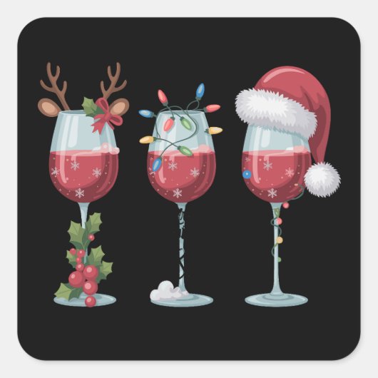 Kerstman wijnglas vakantieseizoen Drink Vierkante Sticker (Voorkant)