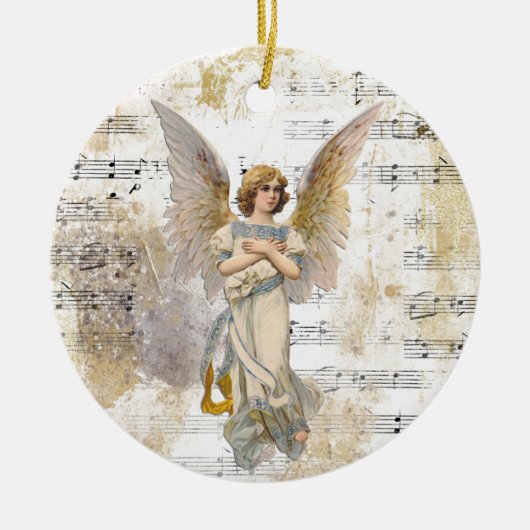kerstman Wings Music Gold Religieuze Custom Keramisch Ornament (Voorkant)