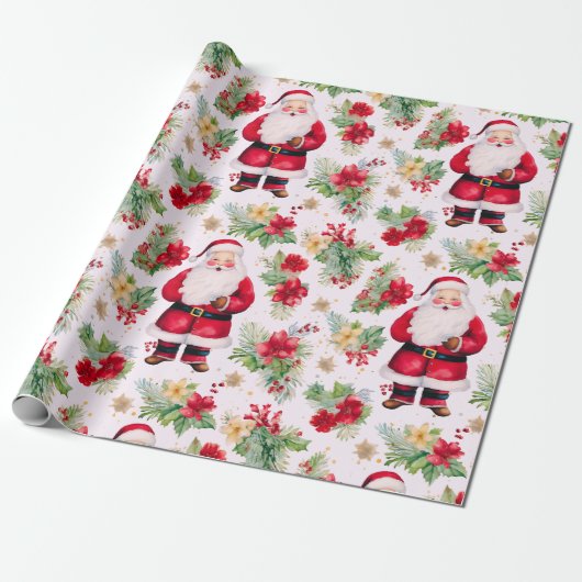 Kerstman Winter bessen Moderne Kerstmis Cadeaupapier (Uitgerold)