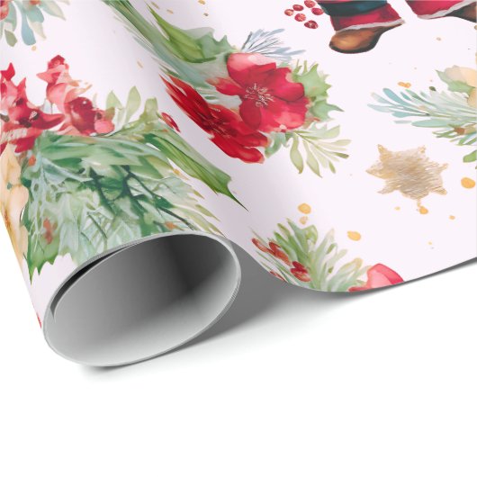 Kerstman Winter bessen Moderne Kerstmis Cadeaupapier (Rol Hoek)