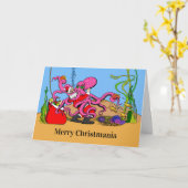Kerstman worstelt met een octopus vrolijk christma kaart (Gele Bloem)