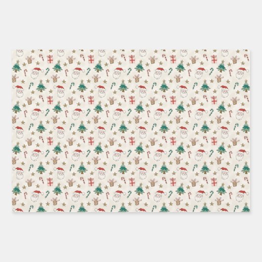Kerstman Wrapping Paper Flat Sheet Set van 3 (Voorkant 2)
