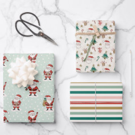 Kerstman Wrapping Paper Flat Sheet Set van 3