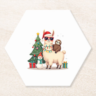 Kerstman Xmas Grappige Lama Luiaard Kerstmis (2) Kartonnen Onderzetters