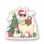 Kerstman Xmas Grappige Lama Luiaard Kerstmis (2) Sticker (Voorkant)