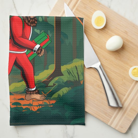 Kerstman Zak met Geschenken van Bigfoot Theedoek (Quarter Fold)