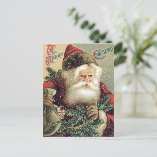 Kerstman zak van speelgoed Evergreen Bough Feestdagenkaart (Staand voorkant)