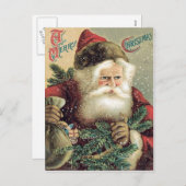 Kerstman zak van speelgoed Evergreen Bough Feestdagenkaart (Voorkant / Achterkant)