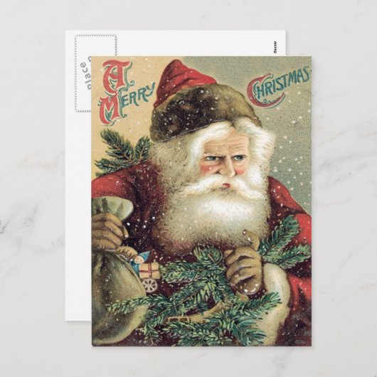 Kerstman zak van speelgoed Evergreen Bough Feestdagenkaart (Voorkant / Achterkant)