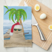 Kerstman Zandman Met Palmbomen Theedoek (Quarter Fold)