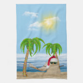 Kerstman Zandman Met Palmbomen Theedoek (Verticaal)