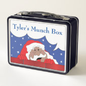 Kerstman zegt donkere tinten metalen lunchbox (Achterkant)