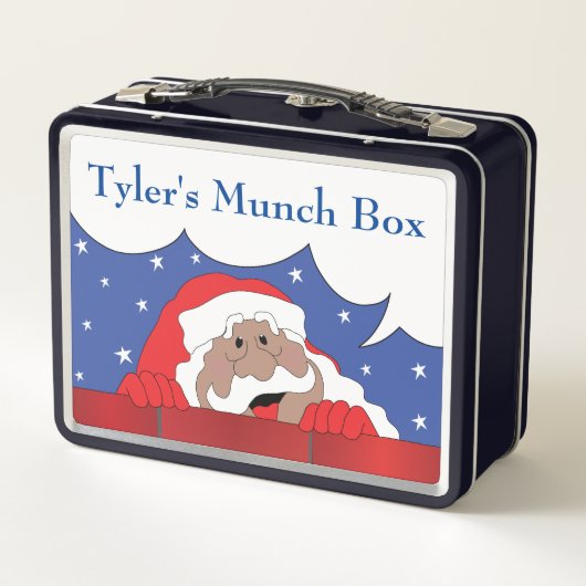 Kerstman zegt donkere tinten metalen lunchbox (Achterkant)