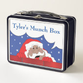 Kerstman zegt donkere tinten metalen lunchbox (Voorkant)