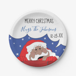 Kerstman zegt papieren bordje